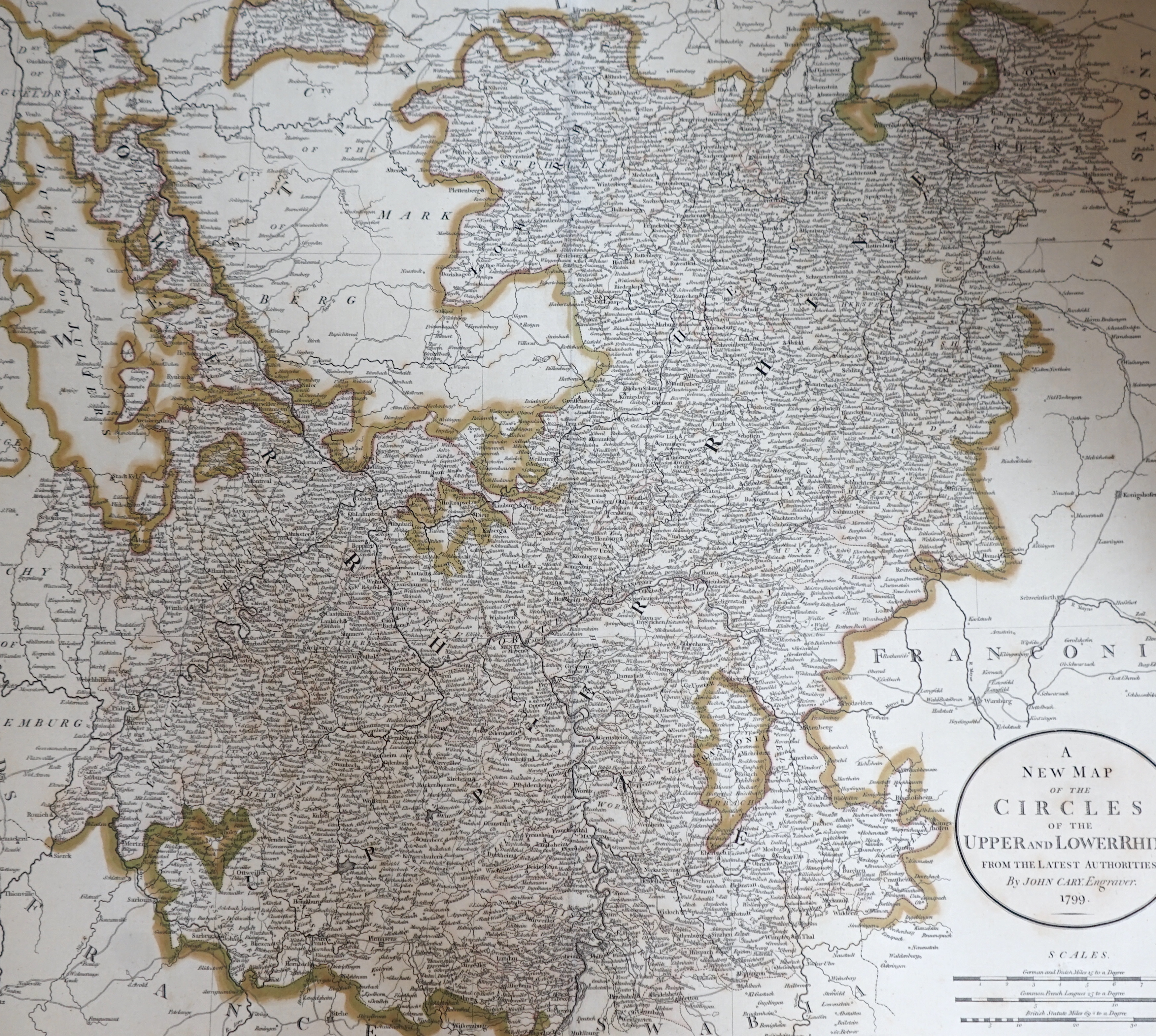 John Cary (1754-1835) set of four late 18th century maps comprising Germany, Upper and Lower Rhine, Portugal and Franconia, printed for J. Cary, London, 55 x 49cm, unframed